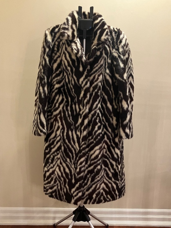 Dark Brown and Off-White Animal Print Faux Fur Coat - Picture 1 of 5